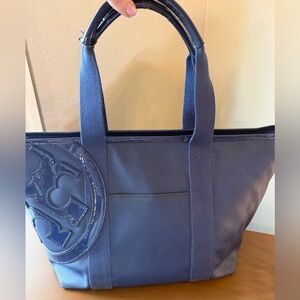 Tory Burch Large Canvas Chic Blue Tote Bag